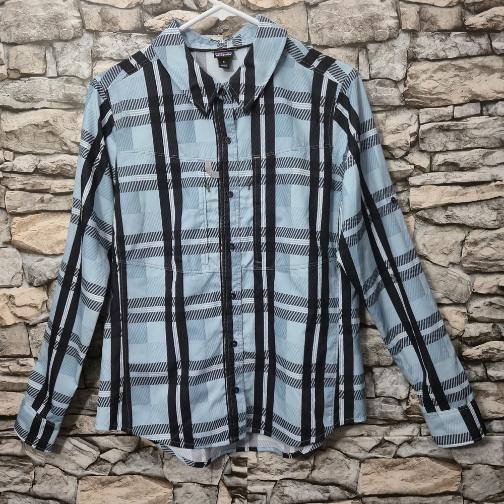 Patagonia Blue and Black Plaid Button Down Shirt